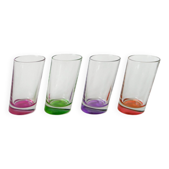 Set of 4 large long drink glasses lilac fuschia orange and green Italy design 1980