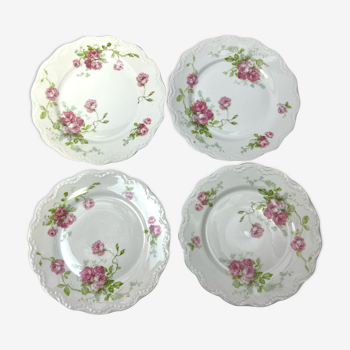 4 assiettes dessert porcelaine Limoges fleurs