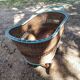 Antique large painted rattan cradle - 1900 - on wheels