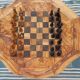 Chess game table, rustic olive wood