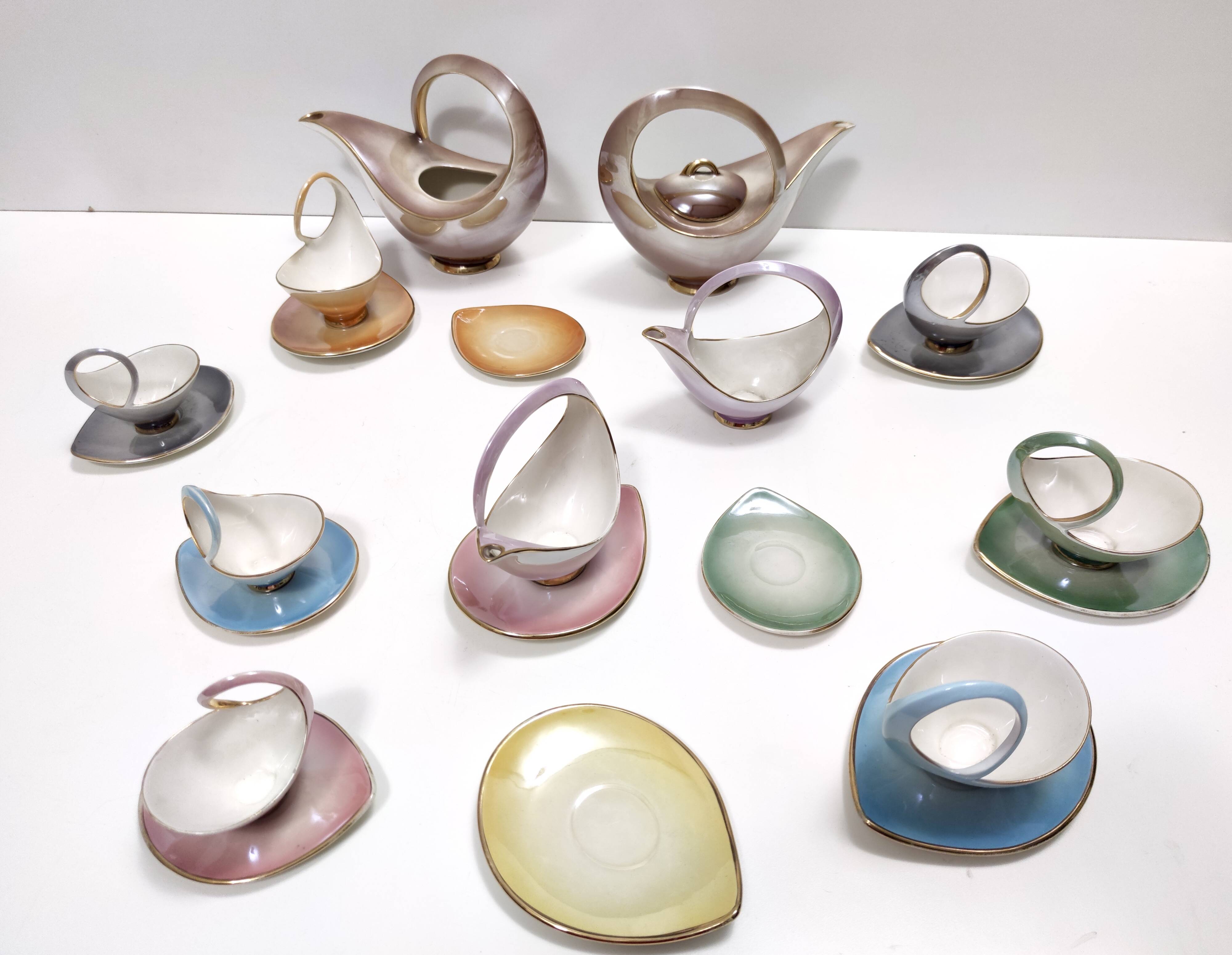 22-Piece Colorful Ceramic Breakfast Set by Italo Casini, Sesto Fiorentino