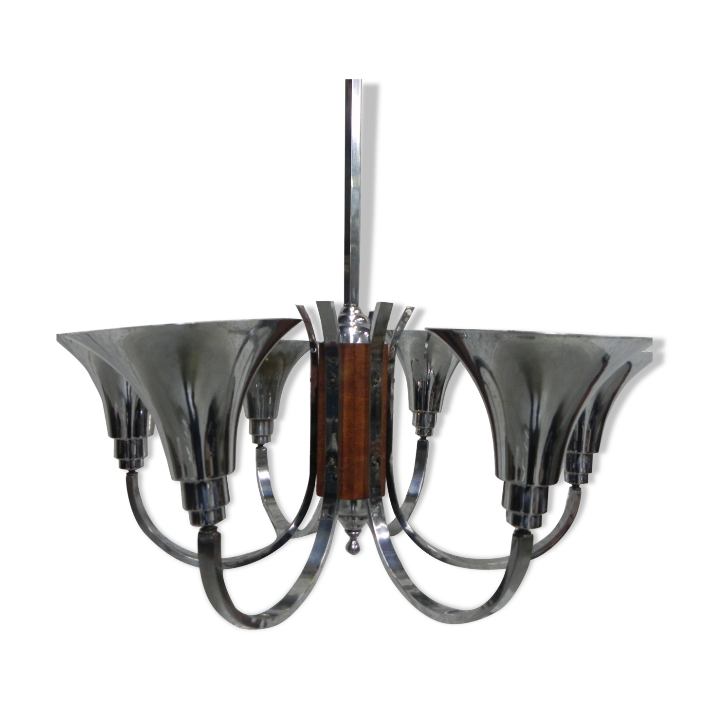 Art Deco hanging lamp with 6 chromed vials