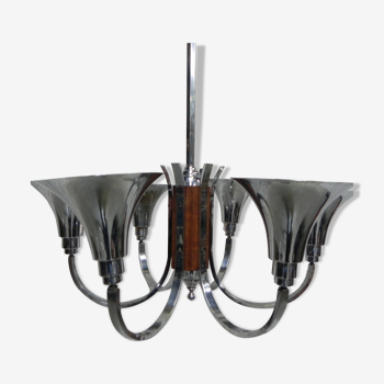 Art Deco hanging lamp with 6 chromed vials