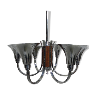 Art Deco hanging lamp with 6 chromed vials