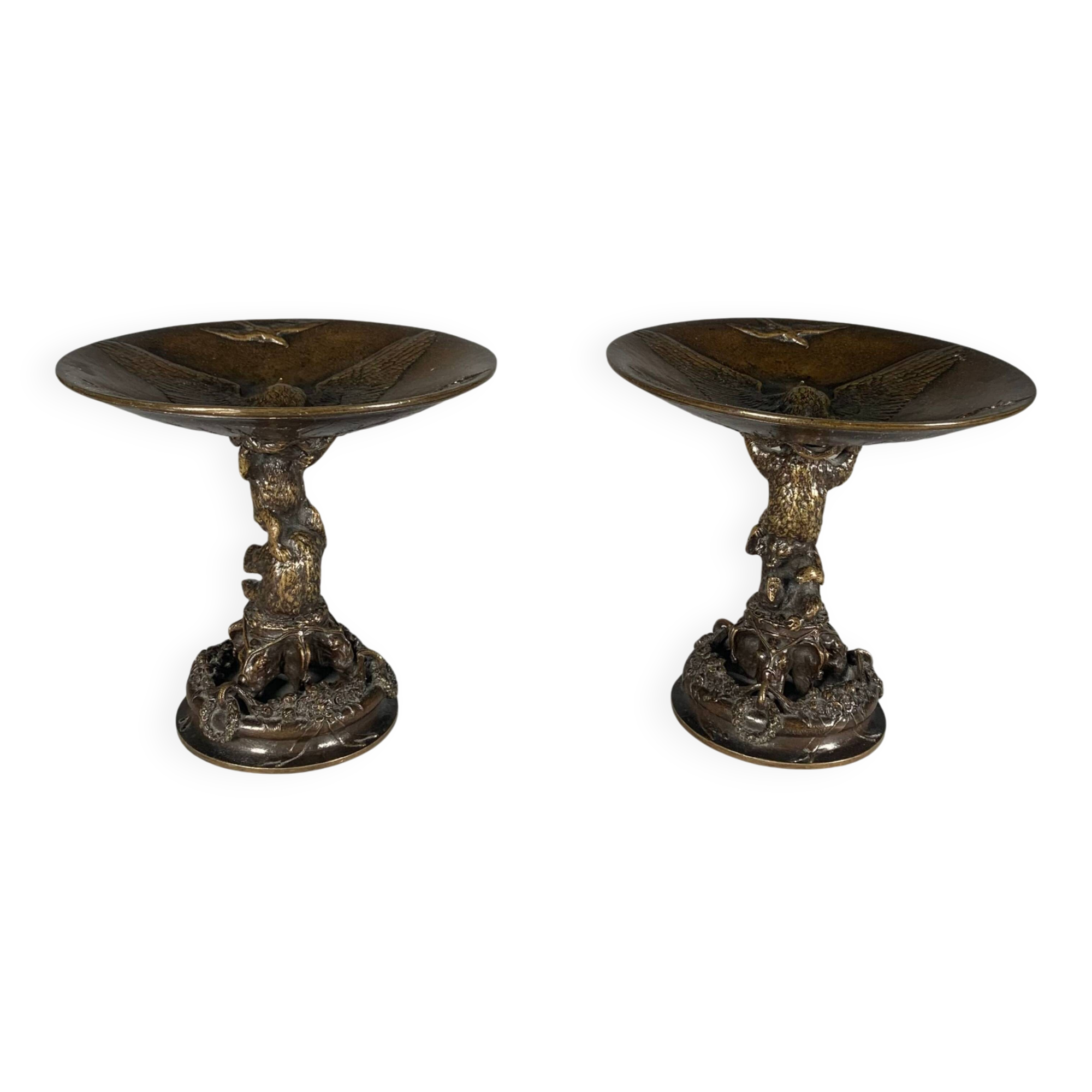 Christophe Fratin (1801-1864) Pair of Bronze Cups with Bears