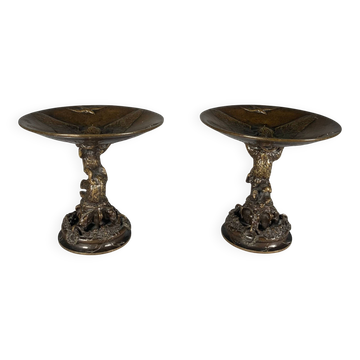 Christophe Fratin (1801-1864) Pair of Bronze Cups with Bears