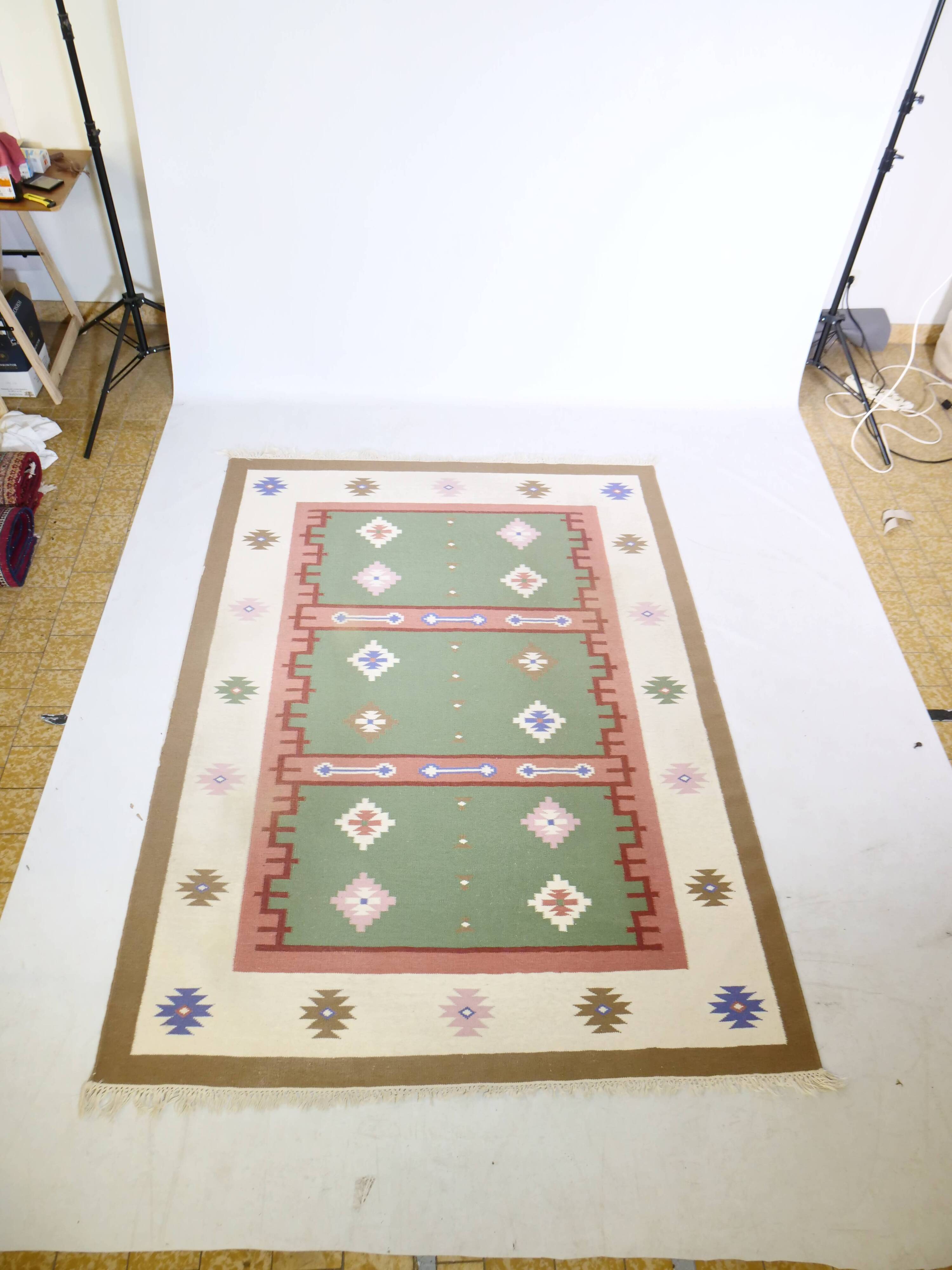 Hand-woven kilim true vintage ethnic wool rug, 70s 80s