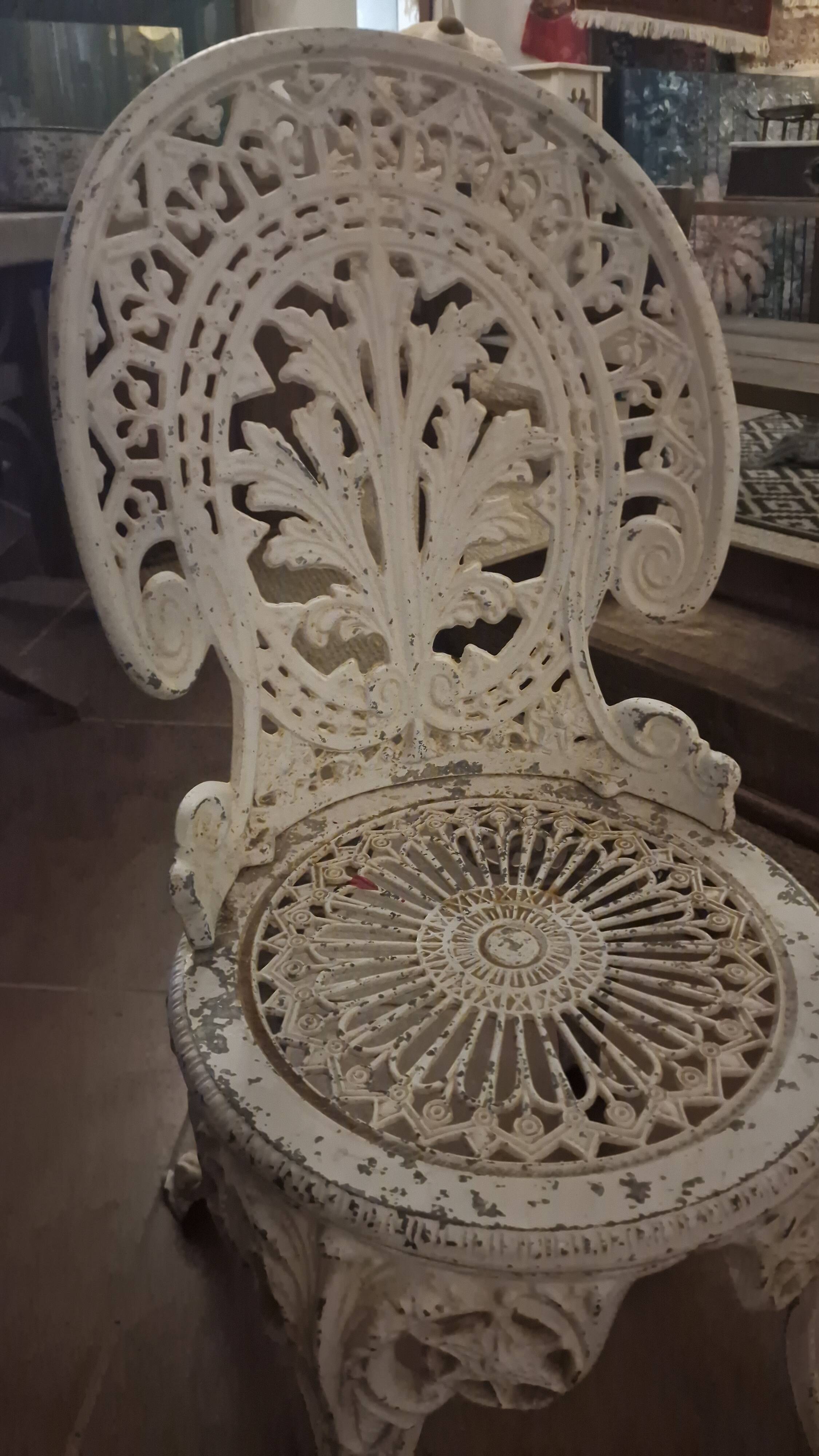 Pair of antique openwork aluminum garden chairs – Victorian style