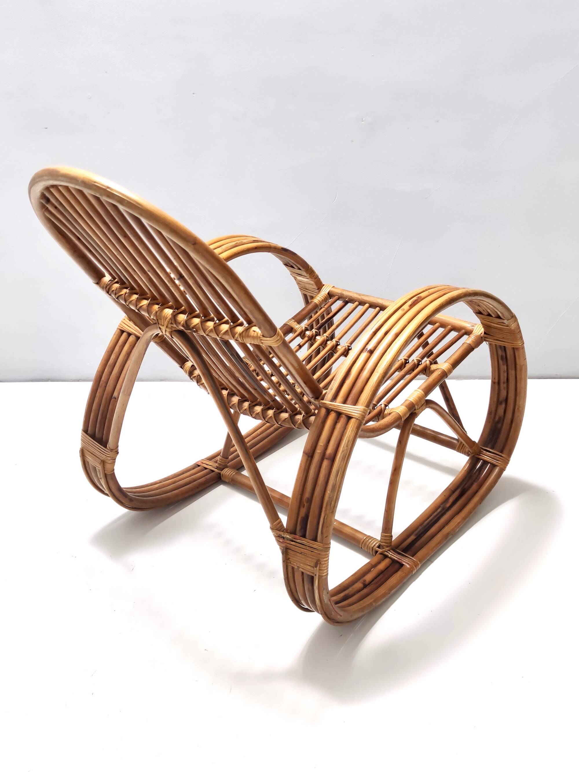 1970s Postmodern Bamboo Rocking Chair with Vintage Fabric Cushion