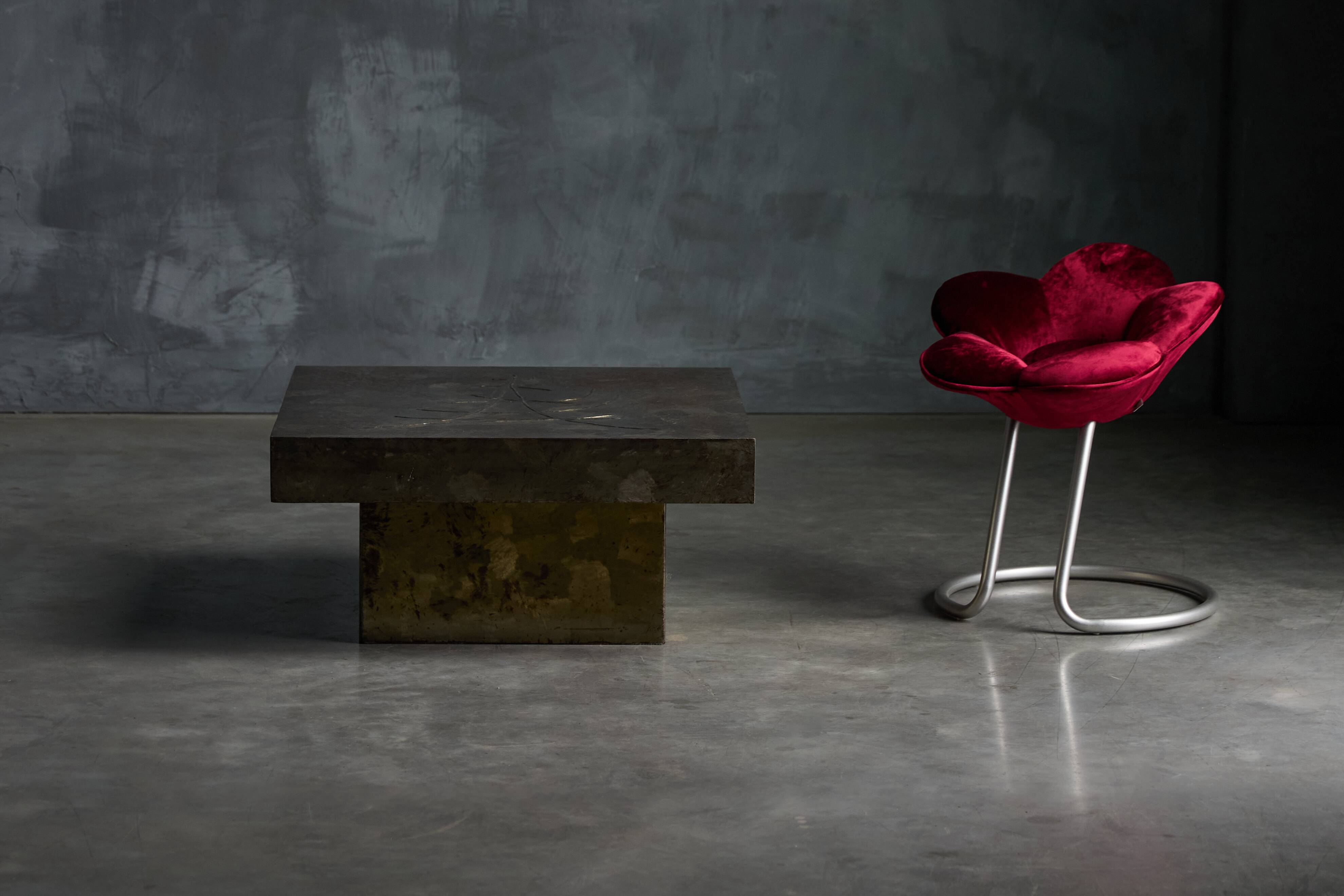 Brutalist Steel Coffee Table, France, 1970s