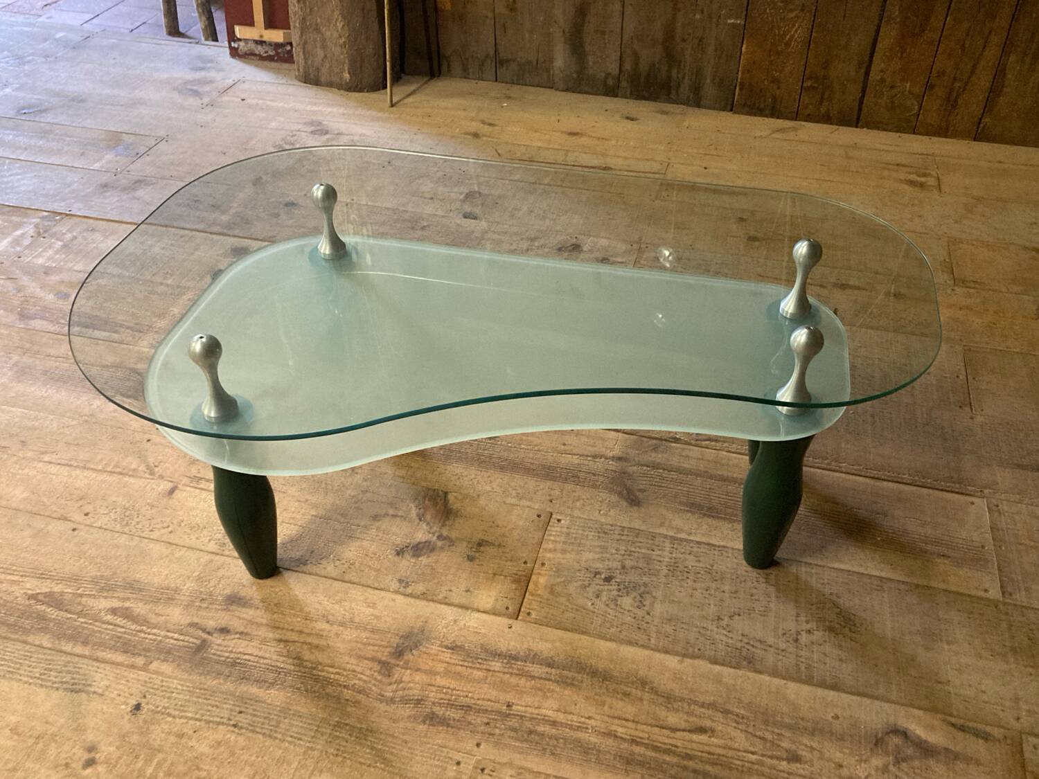 Glass and organic wood coffee table