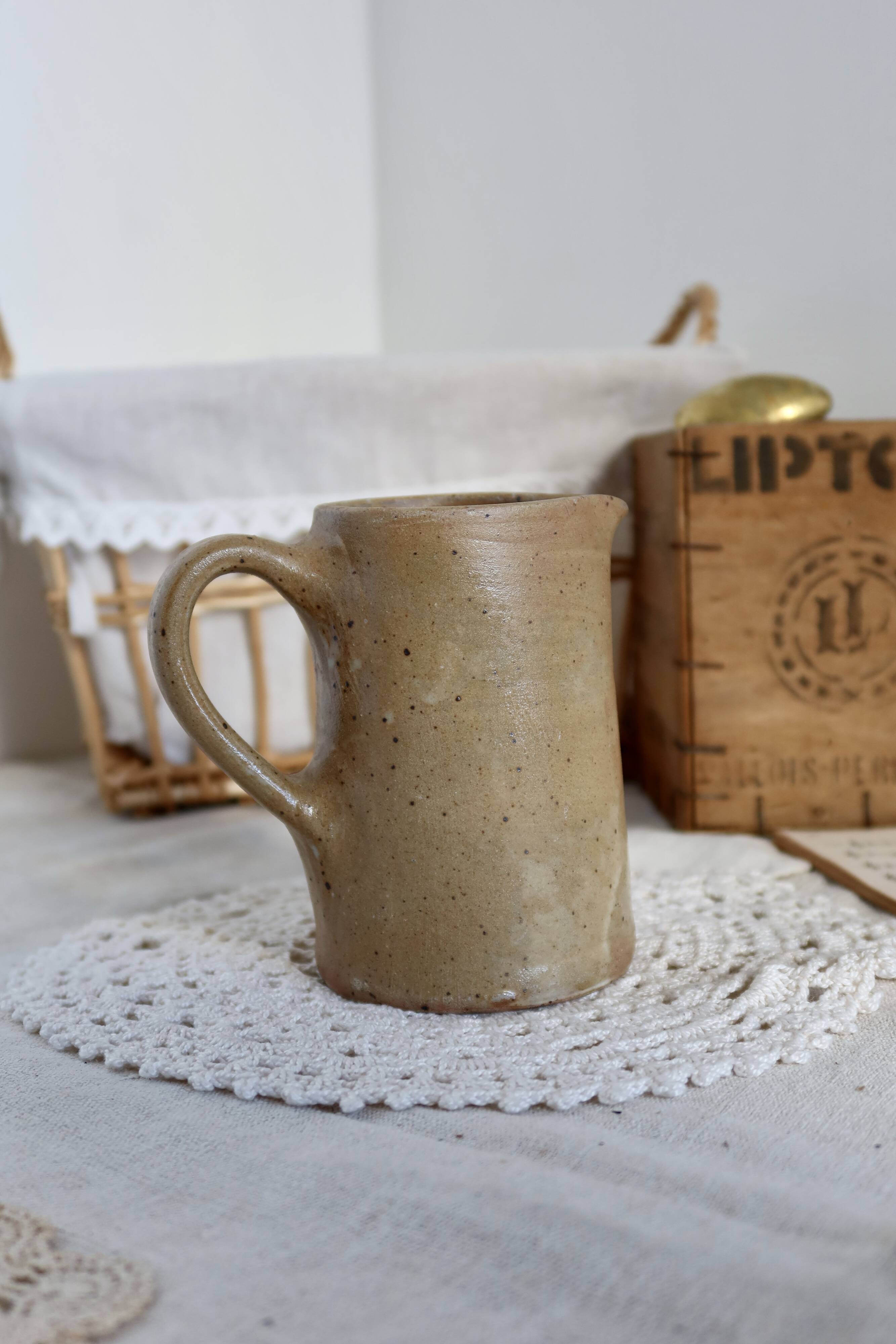 Vintage milk jug rustic speckled stoneware