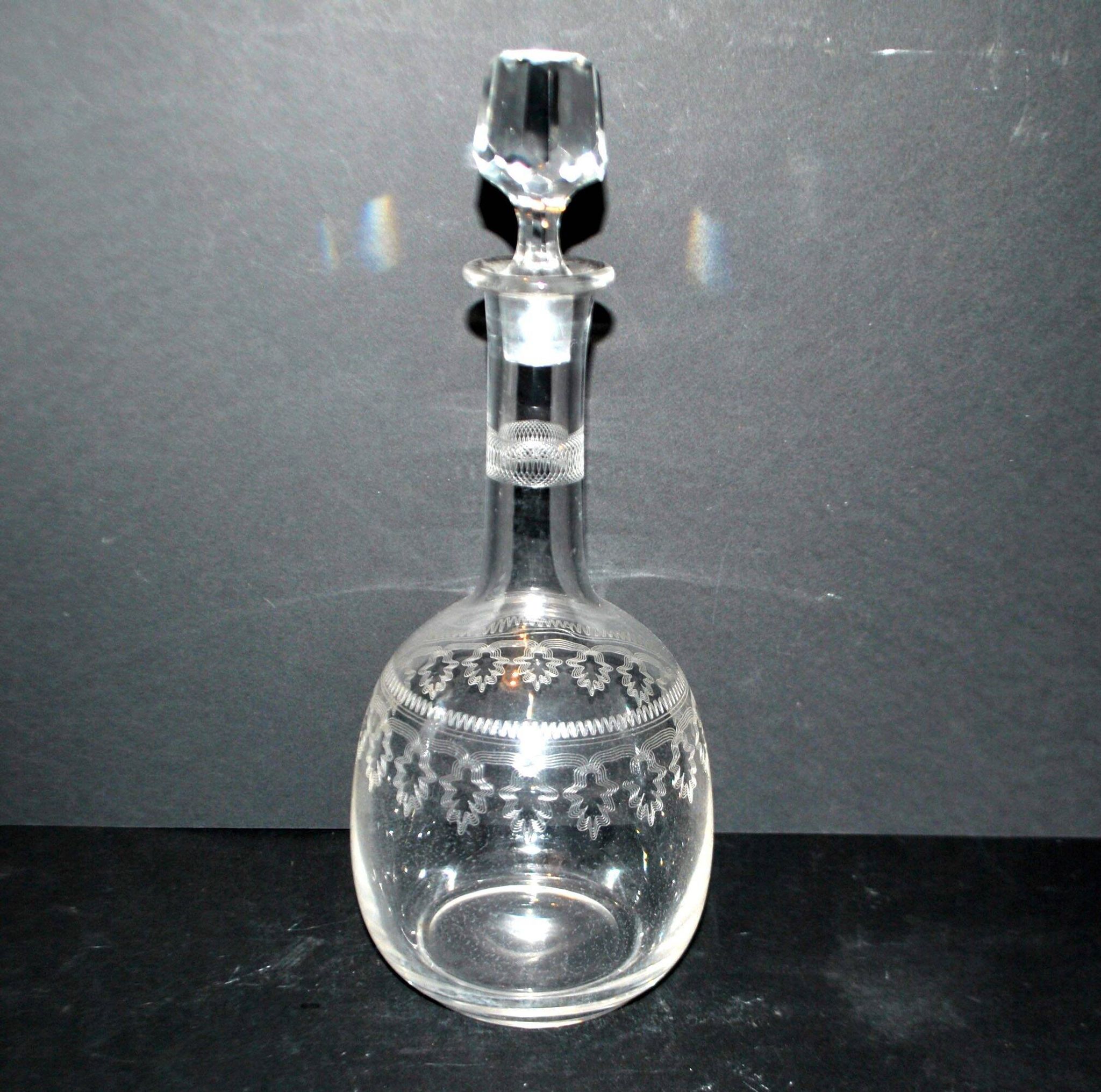 Antique carafe with guilloché spiral decoration – pantograph chemical engraving, circa 1900