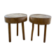 Pair of stools of tripod v with raw wood seat