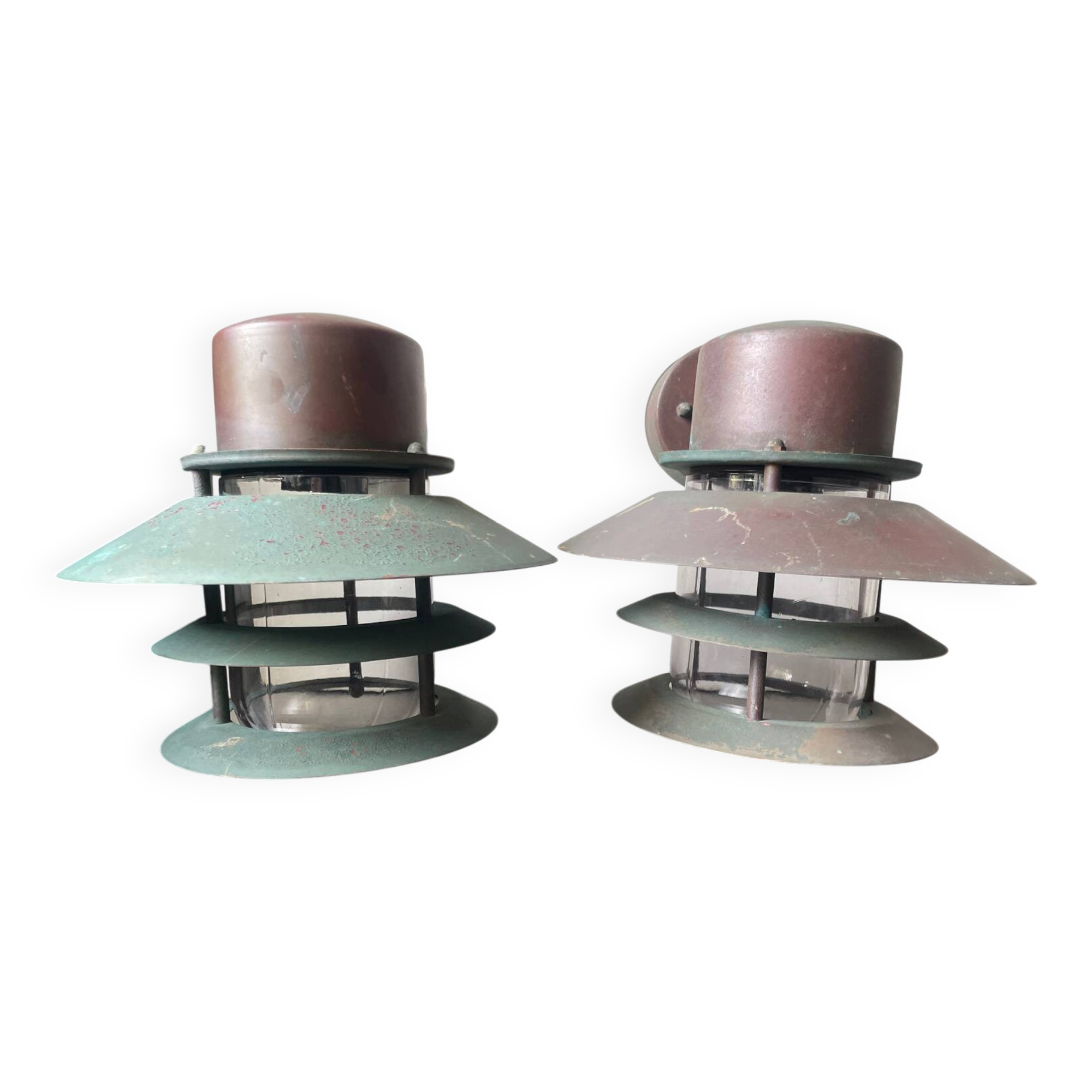 Pair of Classic Danish Vintage Outdoor Wall Lamps in  Copper