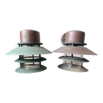 Pair of Classic Danish Vintage Outdoor Wall Lamps in  Copper