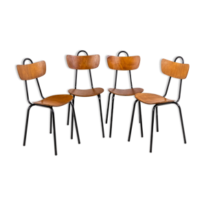 Série de quatre chaises en bois et métal, années 1950