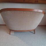 2-seater Louis XV style sofa - arched legs - Art Deco patterned velvet fabric - Beige