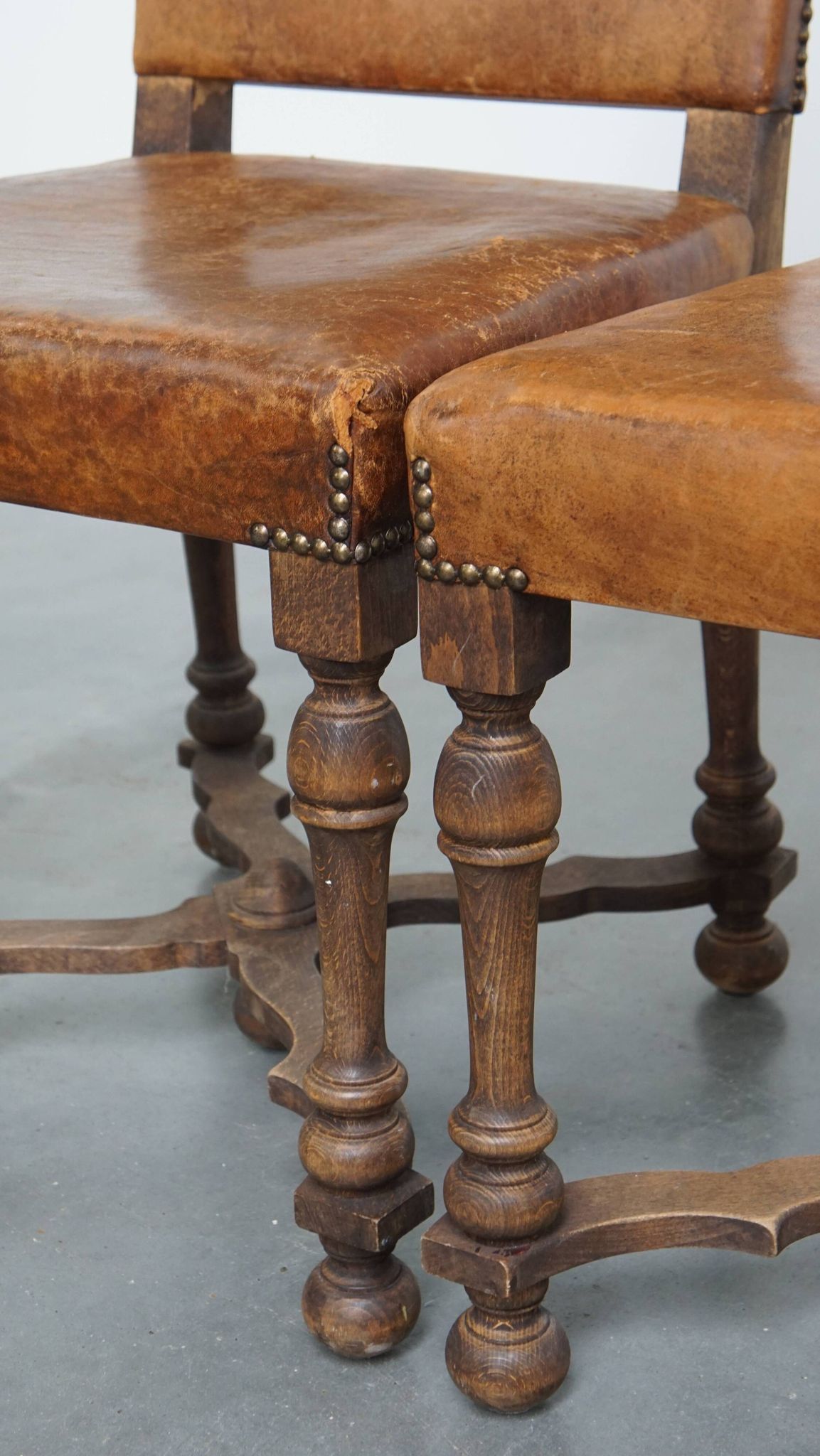 Set of 2 Wooden and Sheepskin Leather Dining Chairs from the Early 1900s