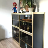 Shelves of black and gold windows