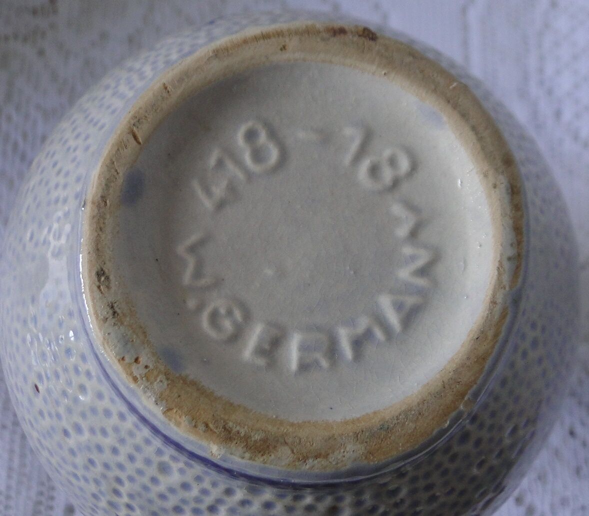 Wine or water jug, grey stoneware, blue decor