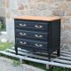Louis XV style black commode with natural wood top – 3 drawers
