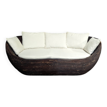 Brown rattan bench