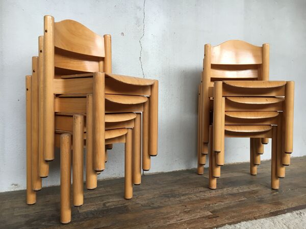 8 chaises enfant vintage rétro années 60 mobilier en bois