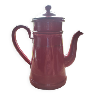 Vintage red enamelled metal coffee pot/teapot/kettle Sté Austria B. Frères