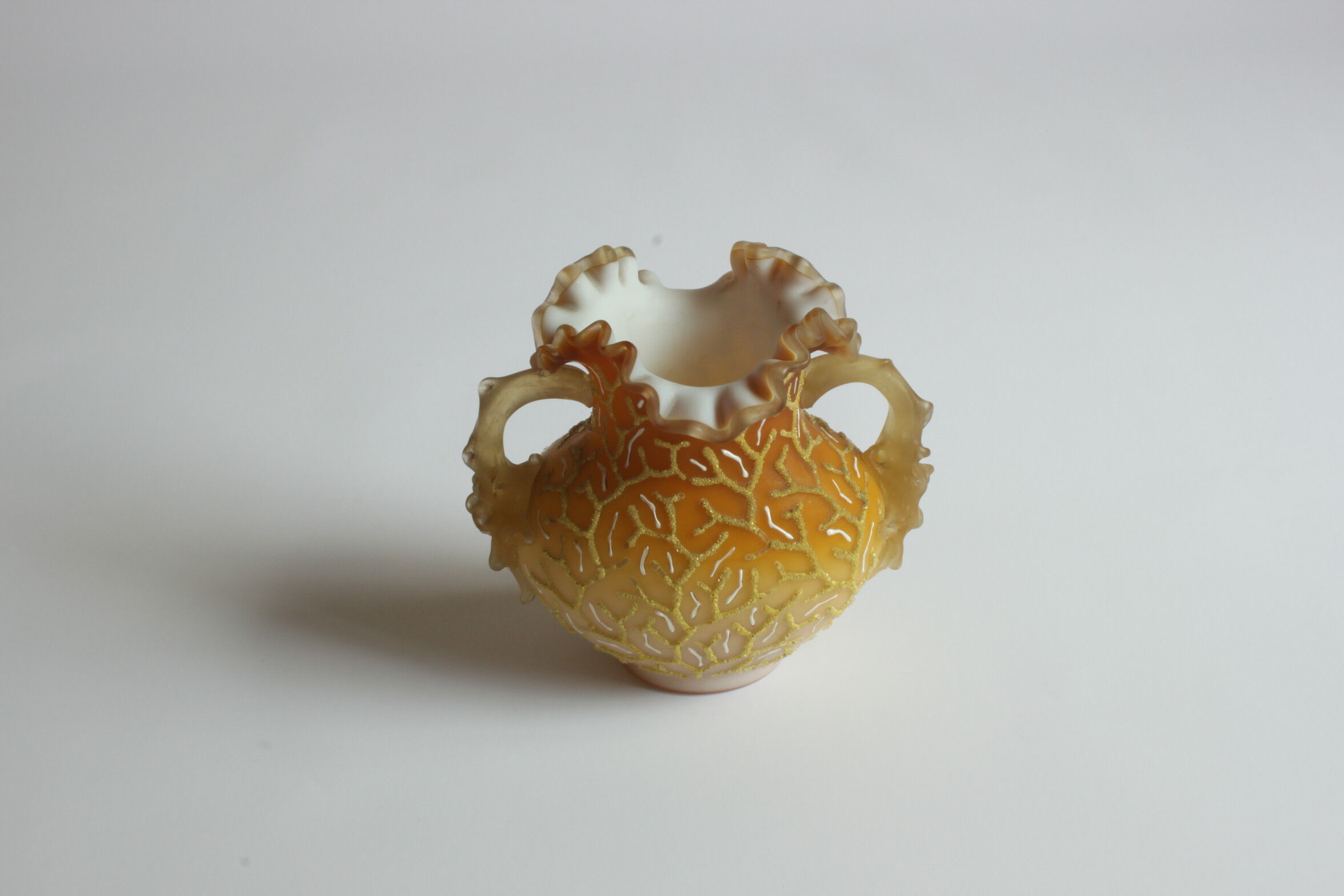 Victorian glass peach sunrise coralene vase, late 19th century.