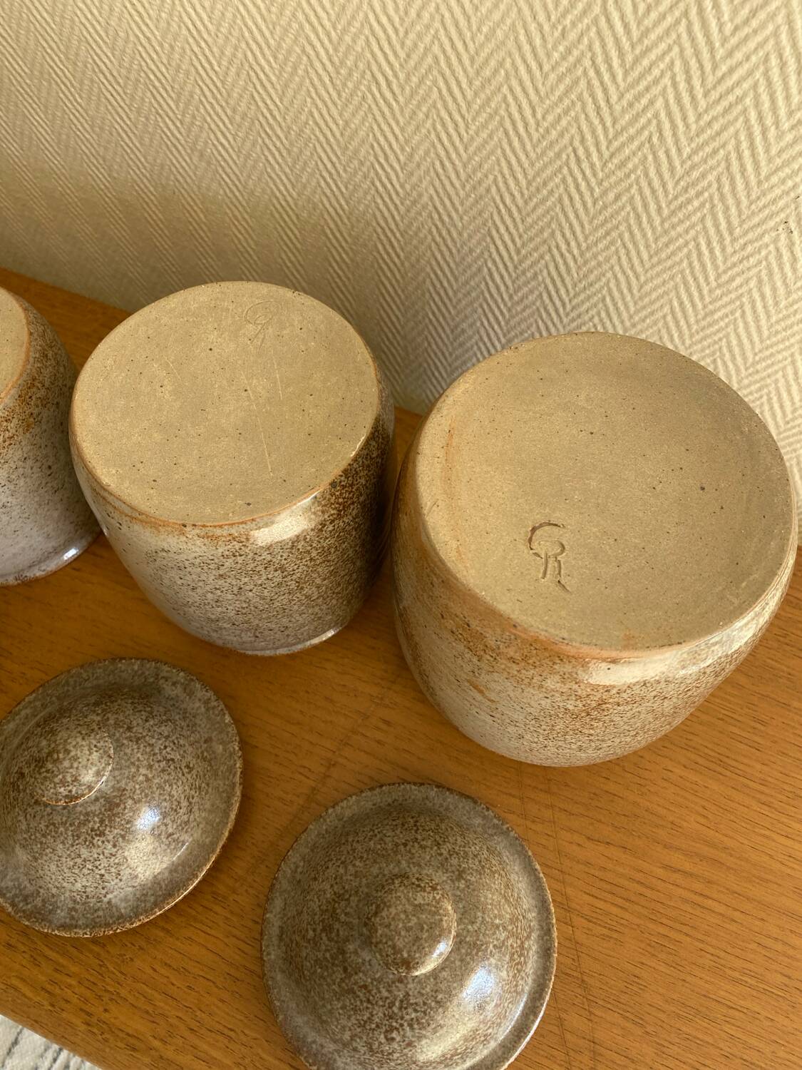 Stoneware kitchen pot signed CR