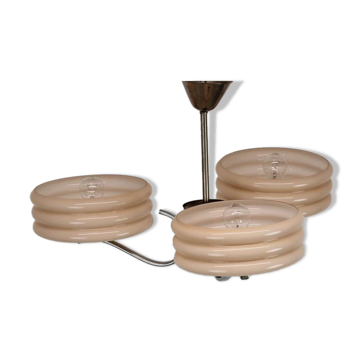 Art Deco Chrome and Pink Glass Chandelier, 1930's, Czechoslovakia