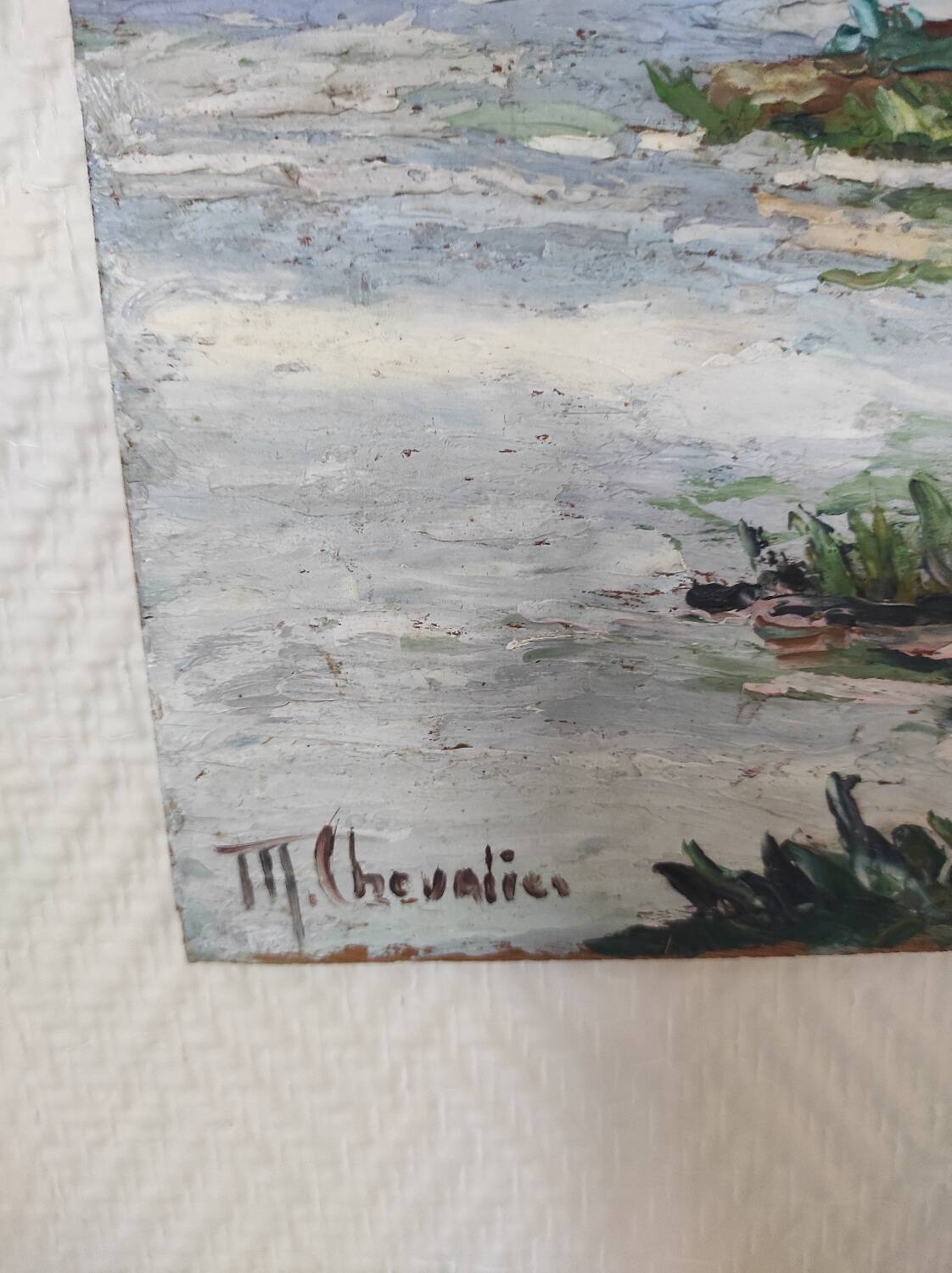 Riverside landscape painting (signed Chevalier)