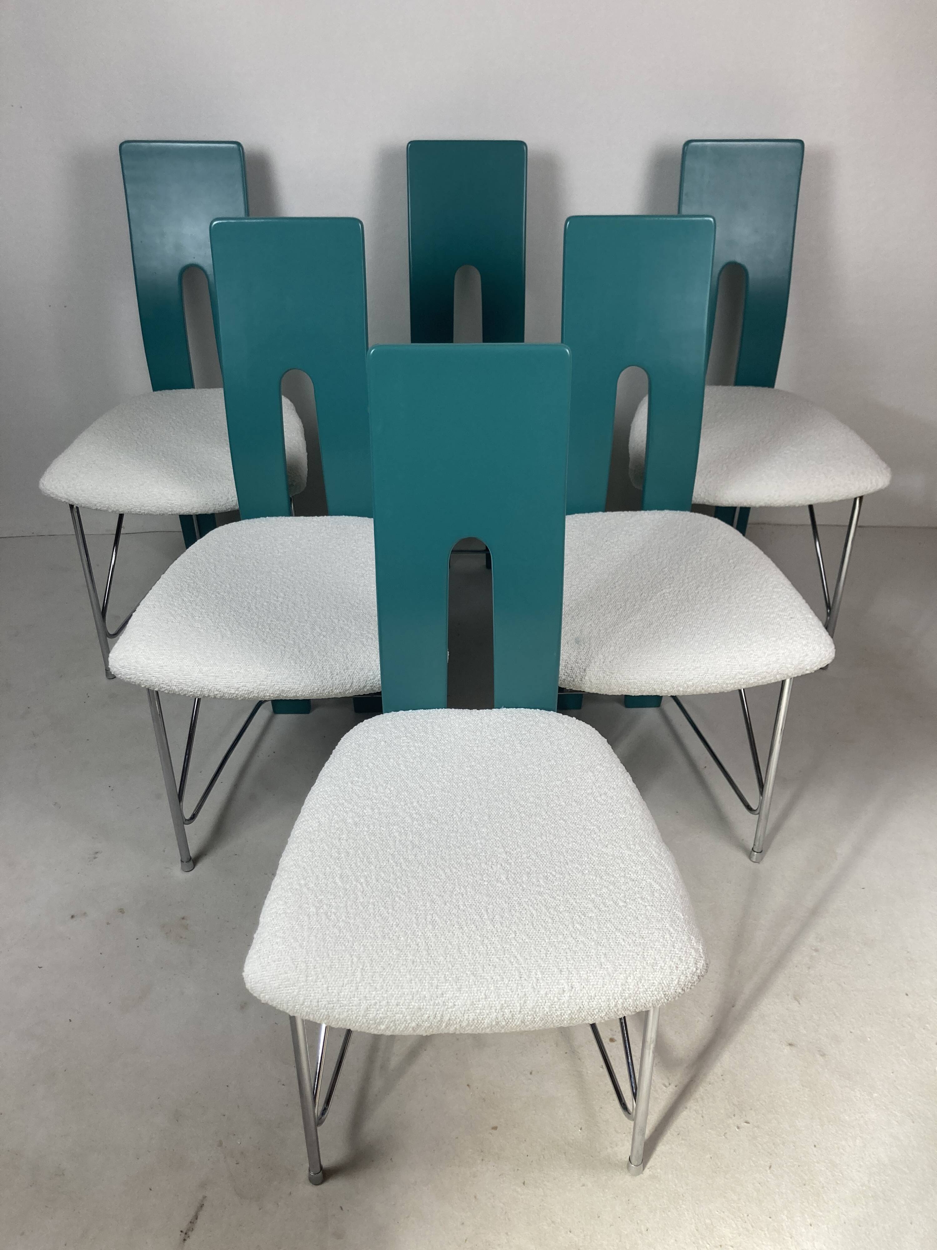 Set of 6 Memphis dining chairs in bouclé, 1980s
