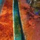 Set of 2 tables enamelled lava