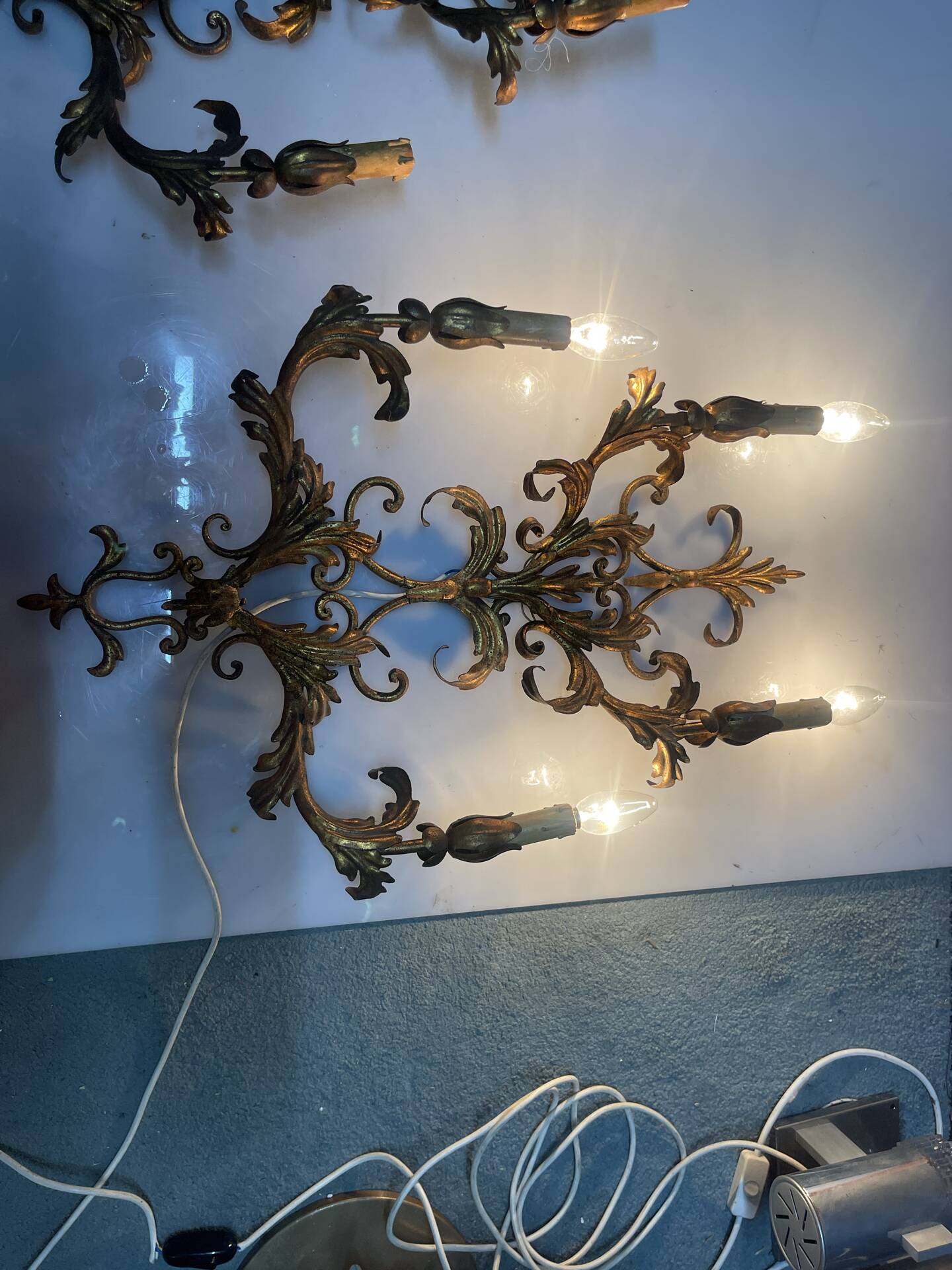 Large Italian Tole Gold Gilded Sconces Set of 2  1960’s 