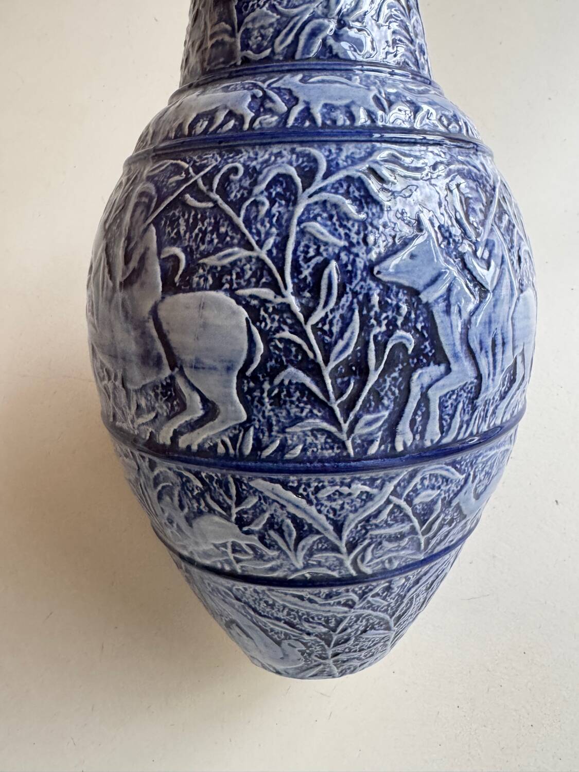 Grand vase bleu grès de sel années 60