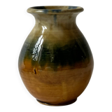 Glazed ceramic vase in honey/ochre/green, France circa 1950.
