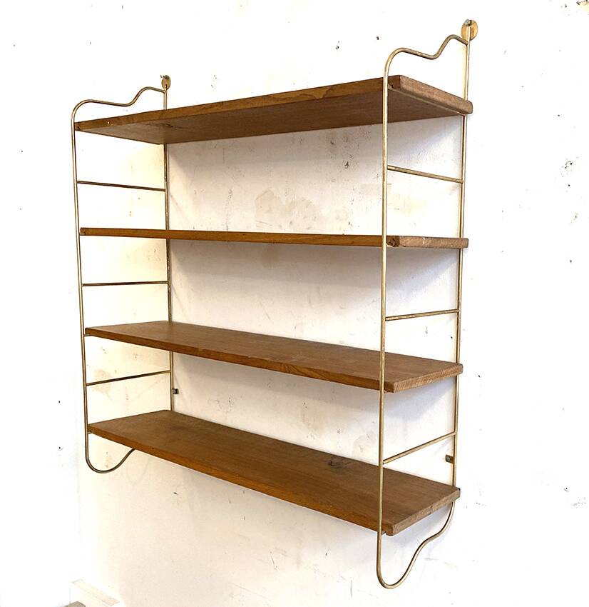 Etagère string laiton et hêtre, 1960