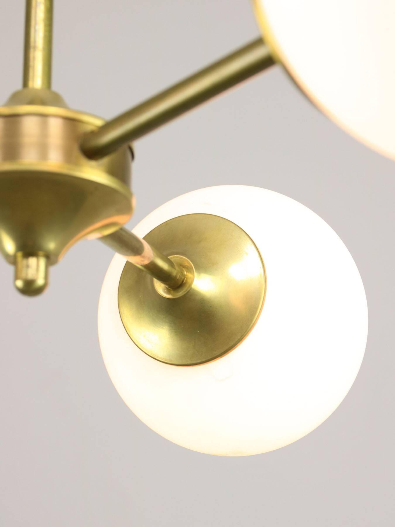 Italian Mid century Modern Chandelier in Brass and Opaline Glass, 1960s