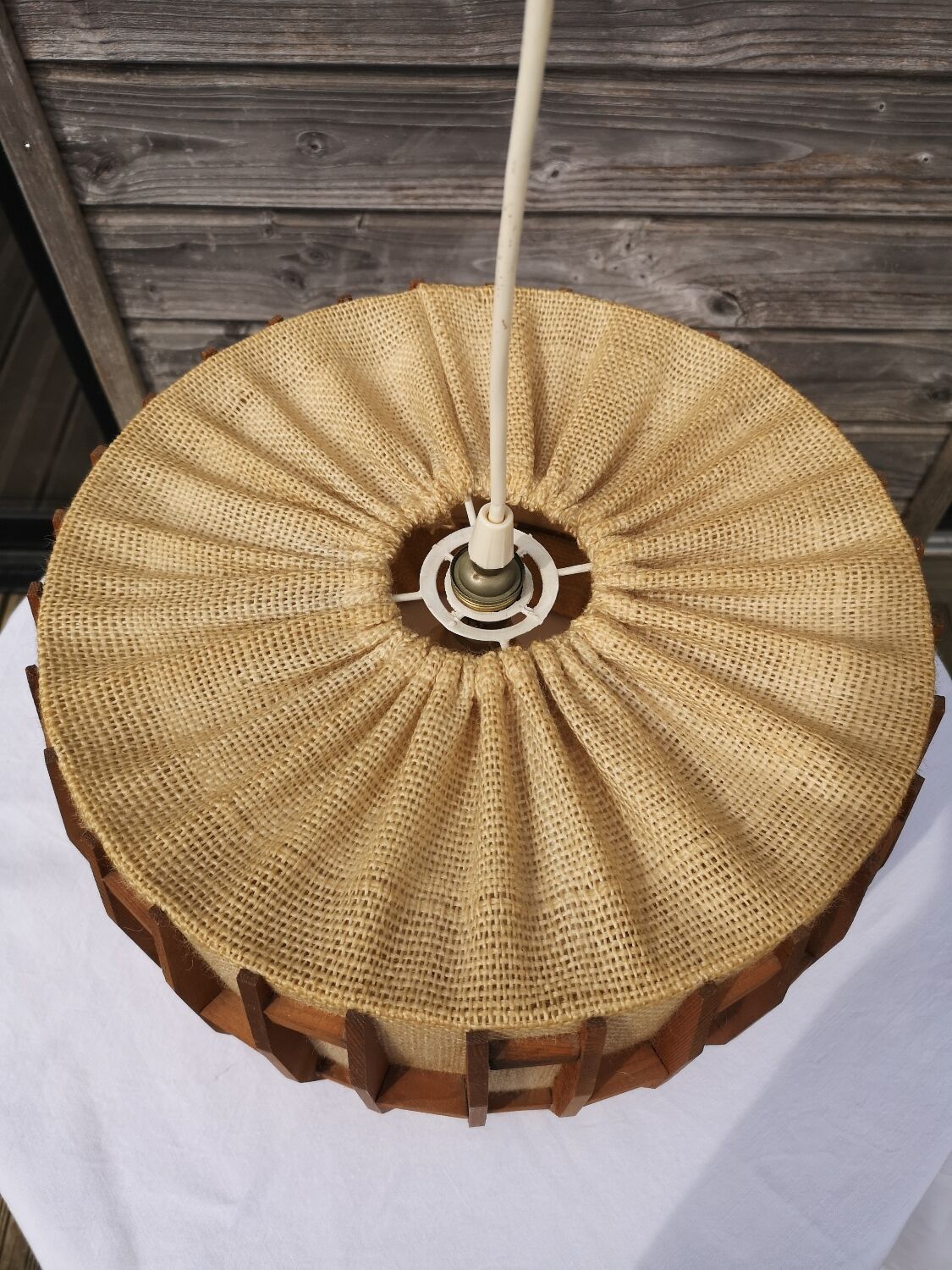Jute and vintage wood pendant lamp