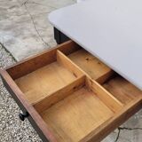 Antique patinated bistro farmhouse table, one drawer