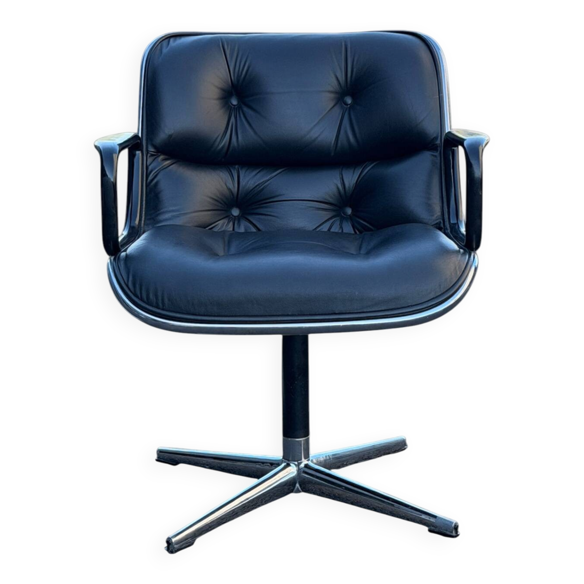 Charles Pollock Executive office chair Knoll black leather 1960
