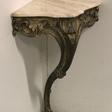 Small Louis XV-style corner console in gilded wood and marble