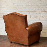 French leather club chair chapeau de gendarme in caramel c 1950