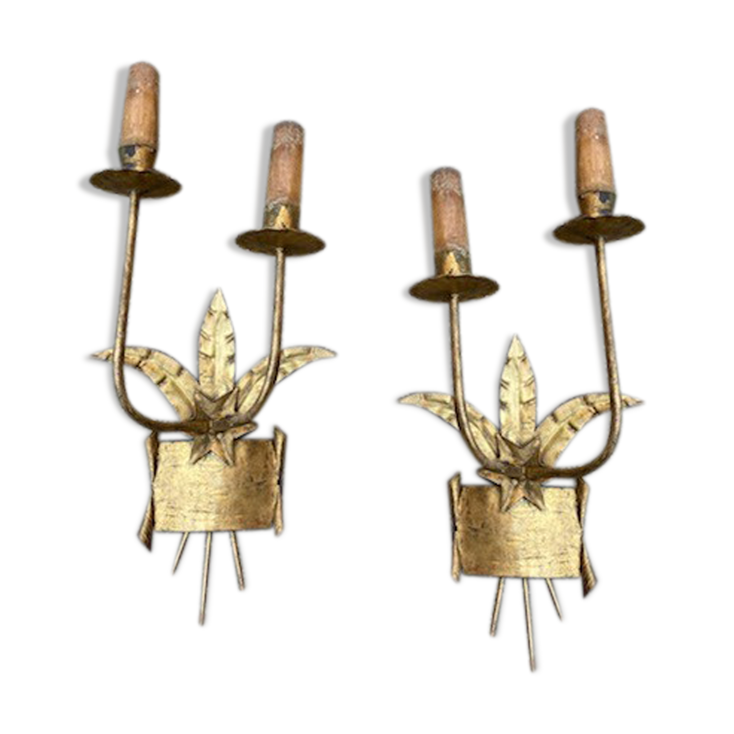Pair of gold metal sconces