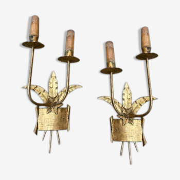 Pair of gold metal sconces