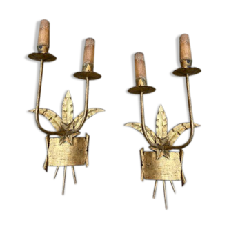 Pair of gold metal sconces