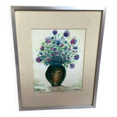 Petit tableau bouquet de fleurs huile sur carton signée