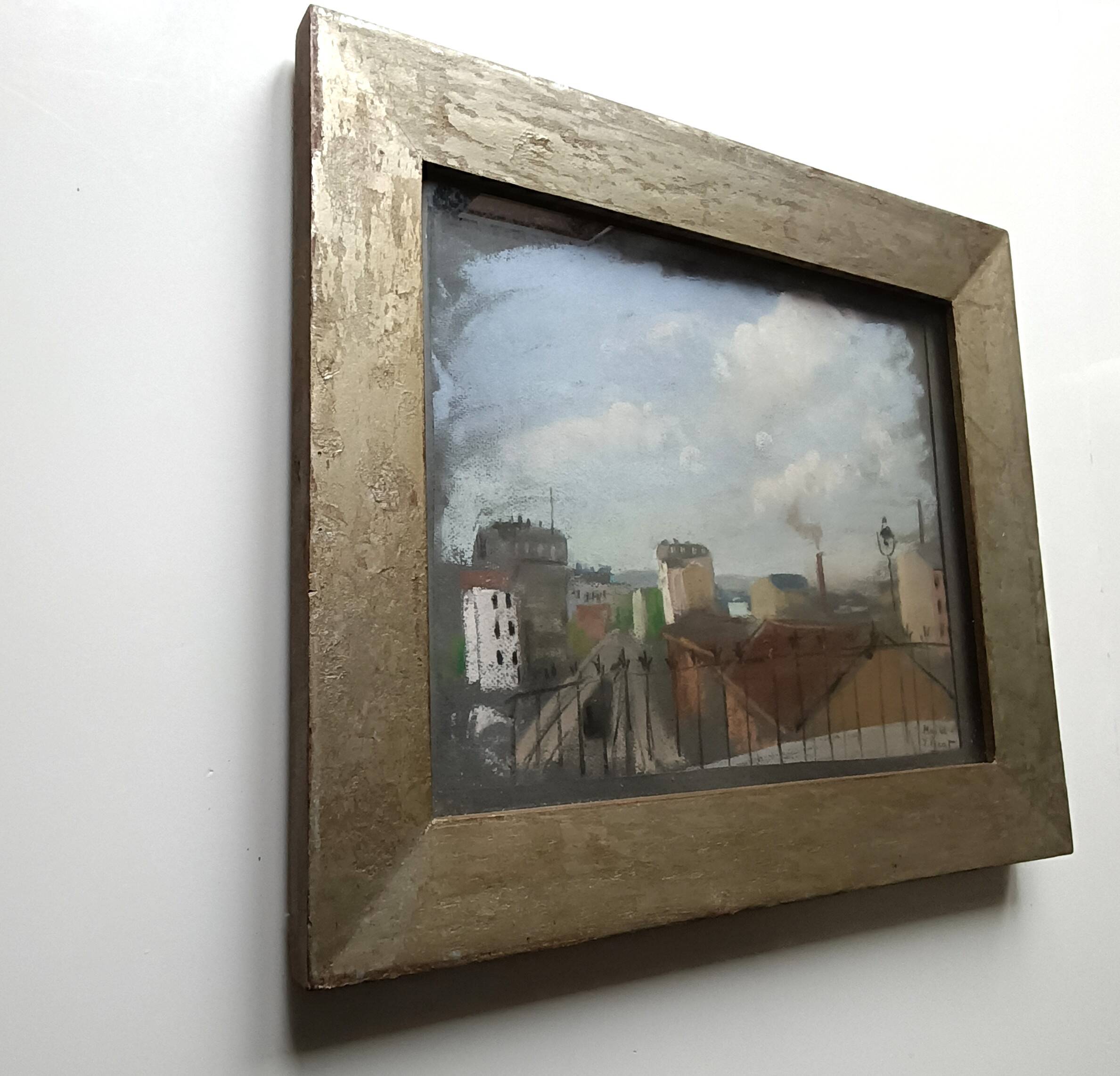 Yvonne Vicat (1902-1994) Pastel Tableau Paysage urbain mai 1946